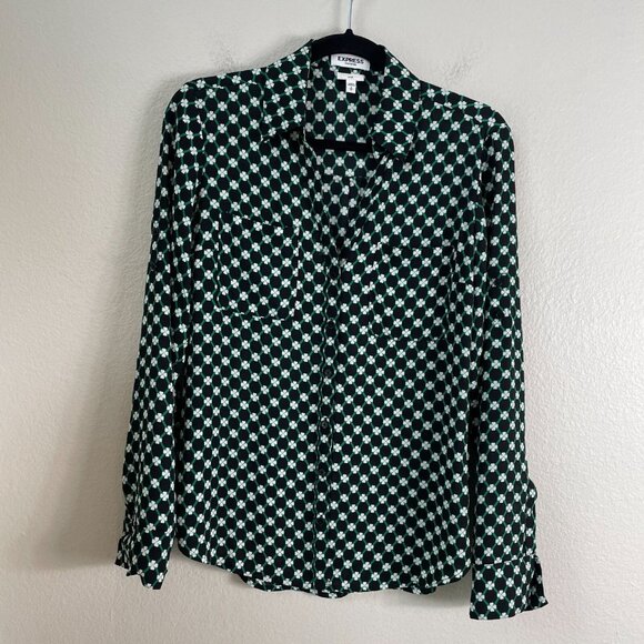 Express Tops - Express Portofino Shirt Small Slim Fit Four Leaf Clover Blouse Roll Tab Sleeve